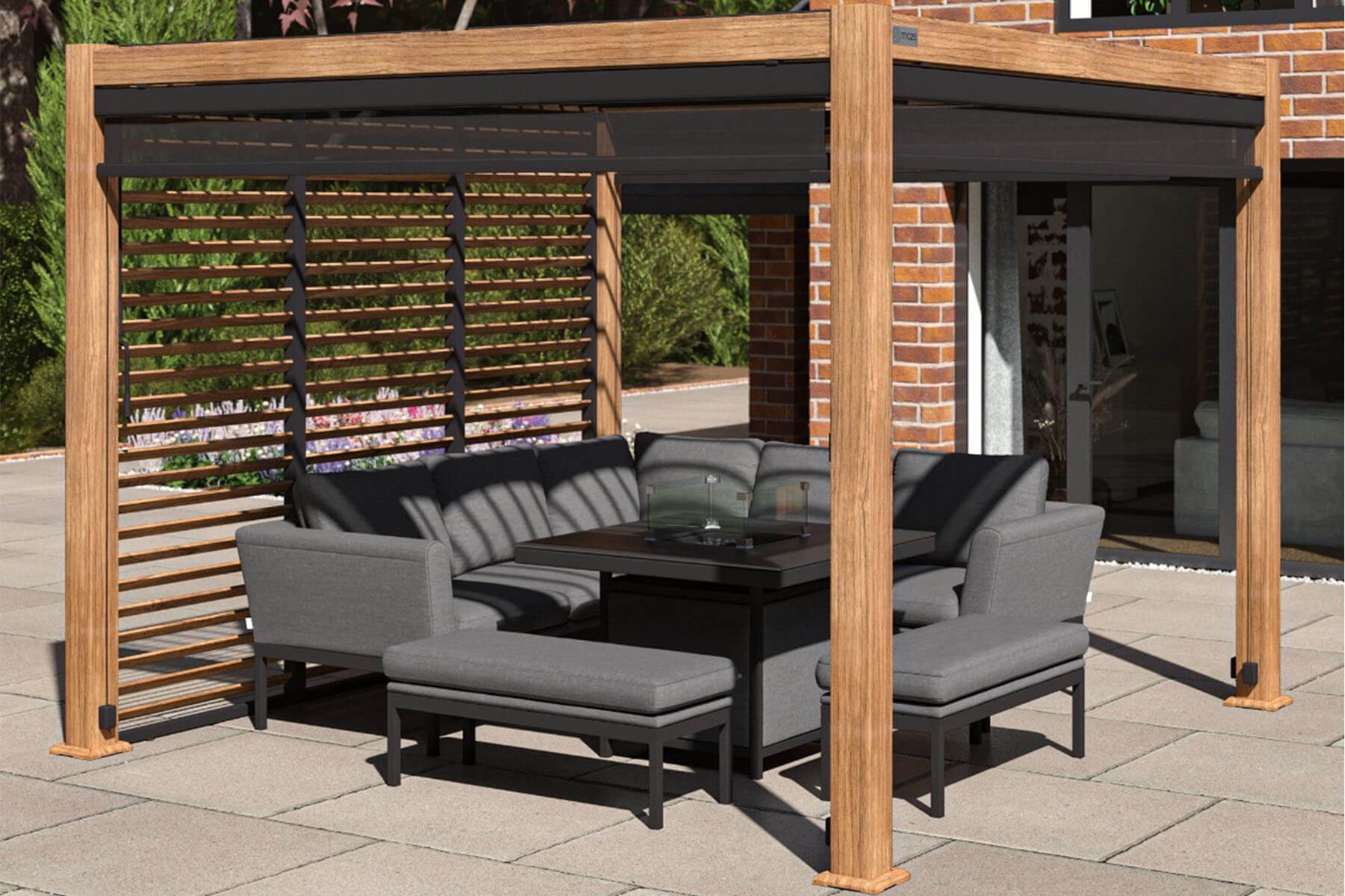 Maze Outdoor Como Pergola - 3m x 3m with 1 x Louvre & 3 x Blinds