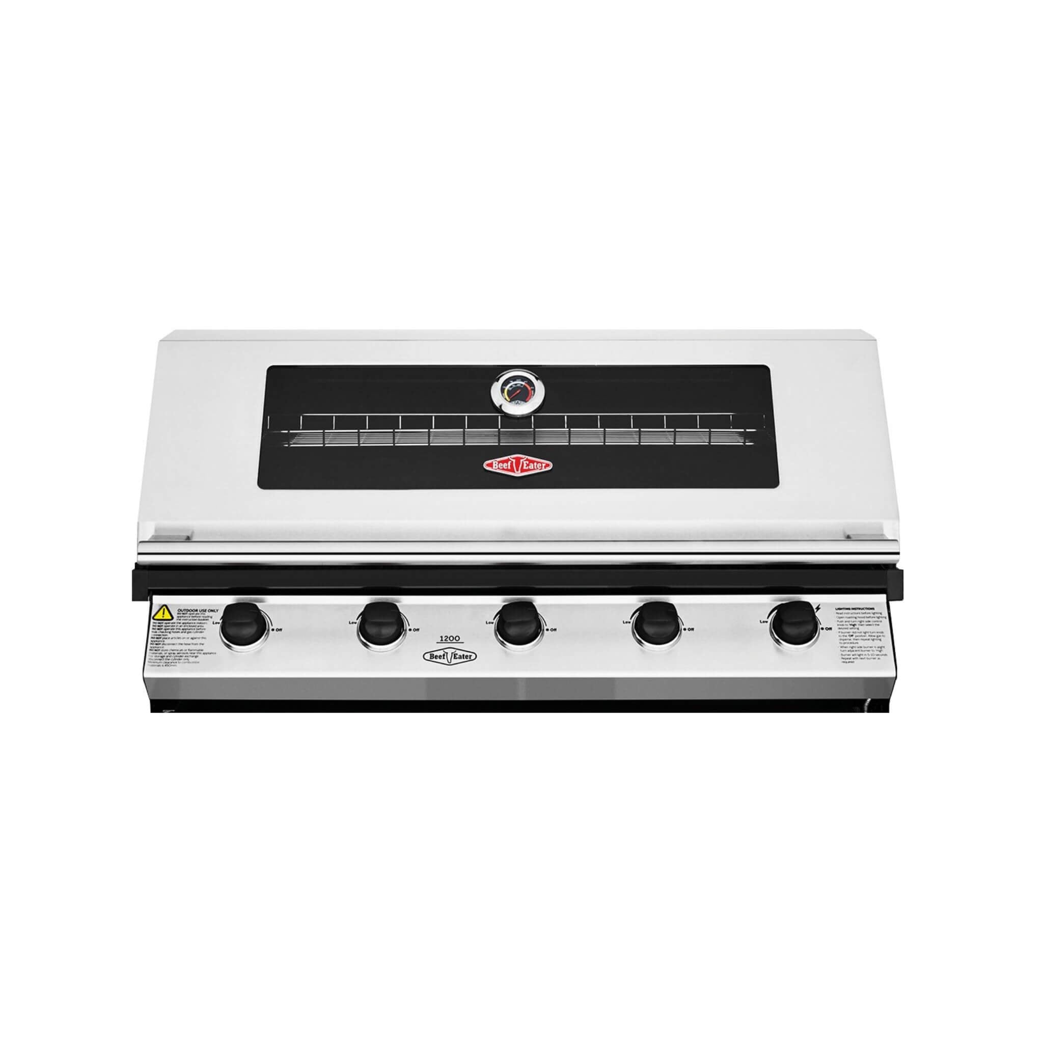 BeefEater Discovery 1200E Series - 5 Burner Built In Gas BBQ (Black Enamel or Stainless Steel)