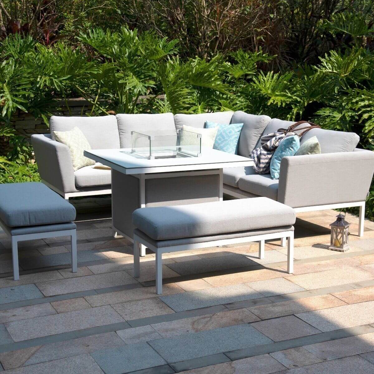 Maze Outdoor Pulse Square Corner Dining Set with Fire Pit