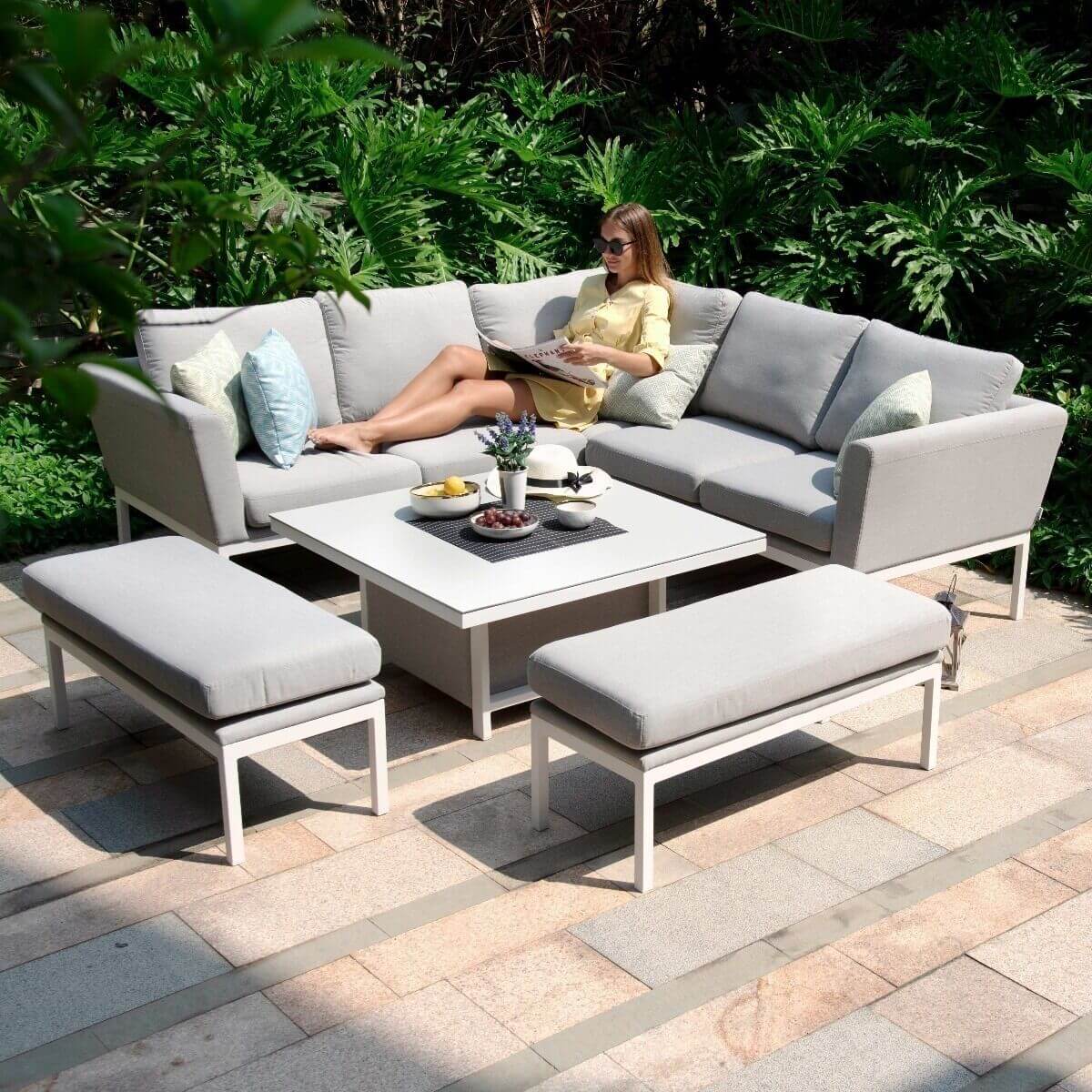 Maze Outdoor Pulse Square Corner Dining Set with Rising Table