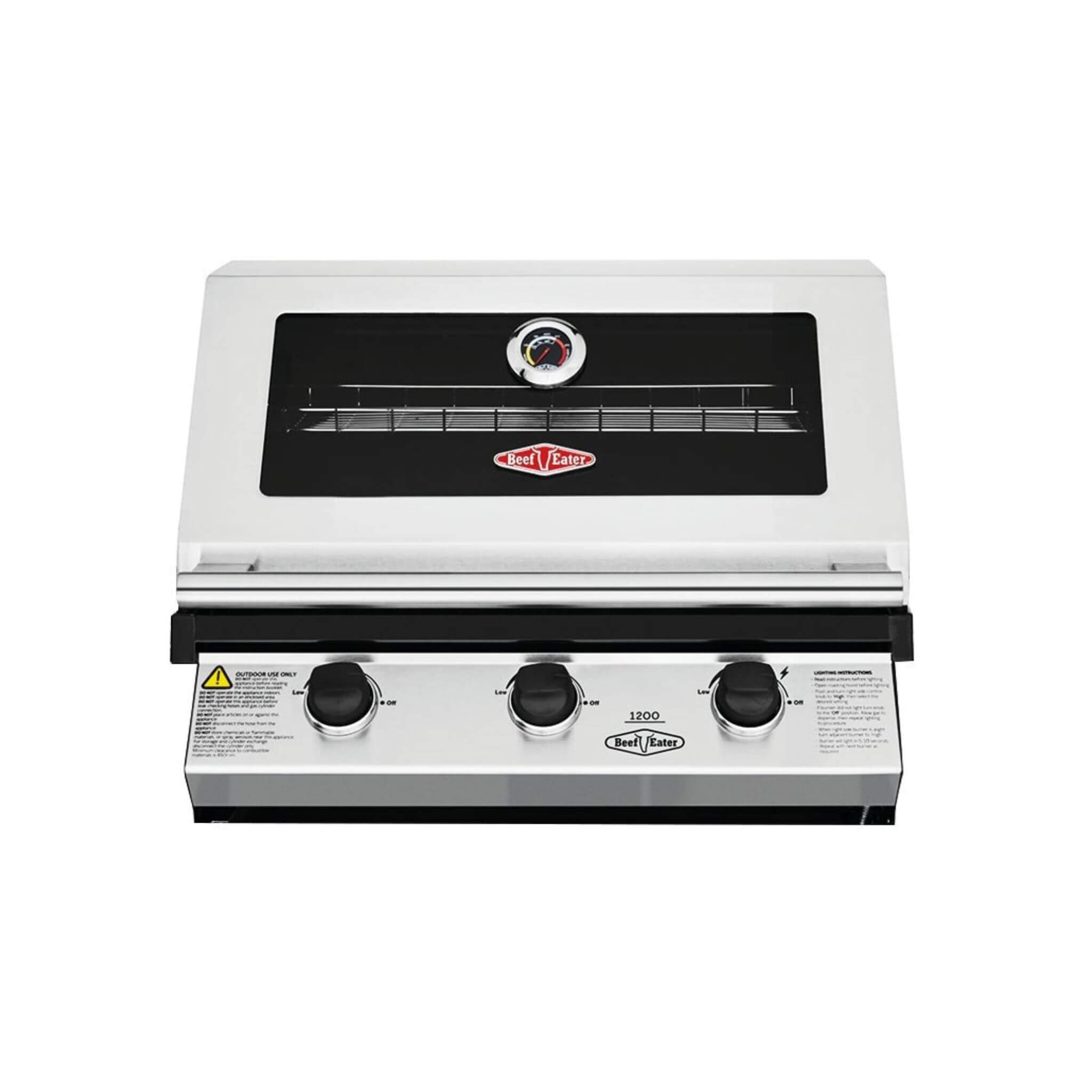 BeefEater Discovery 1200 Series - 3 Burner Built In Gas BBQ (Black Enamel or Stainless Steel)