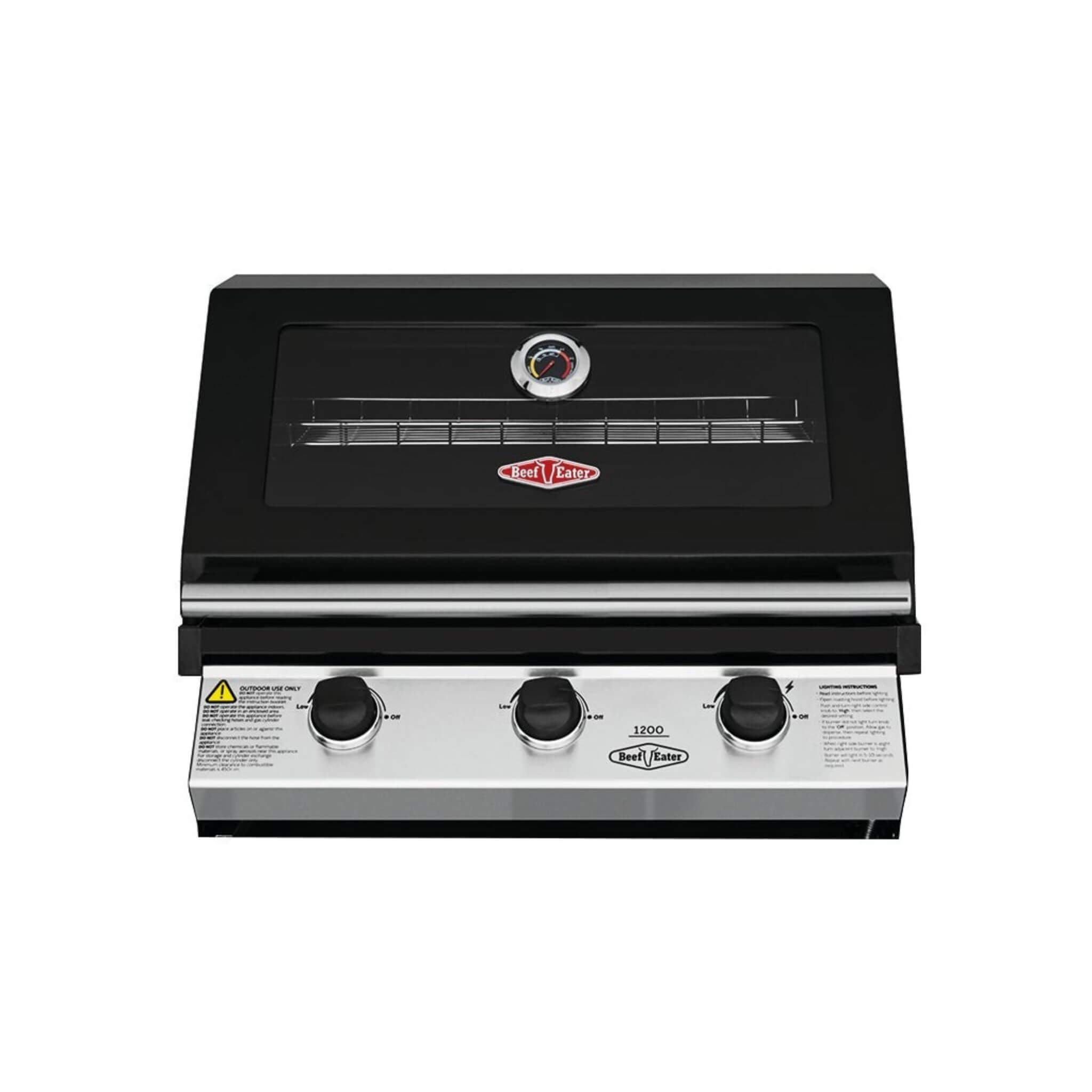 BeefEater Discovery 1200 Series - 3 Burner Built In Gas BBQ (Black Enamel or Stainless Steel)