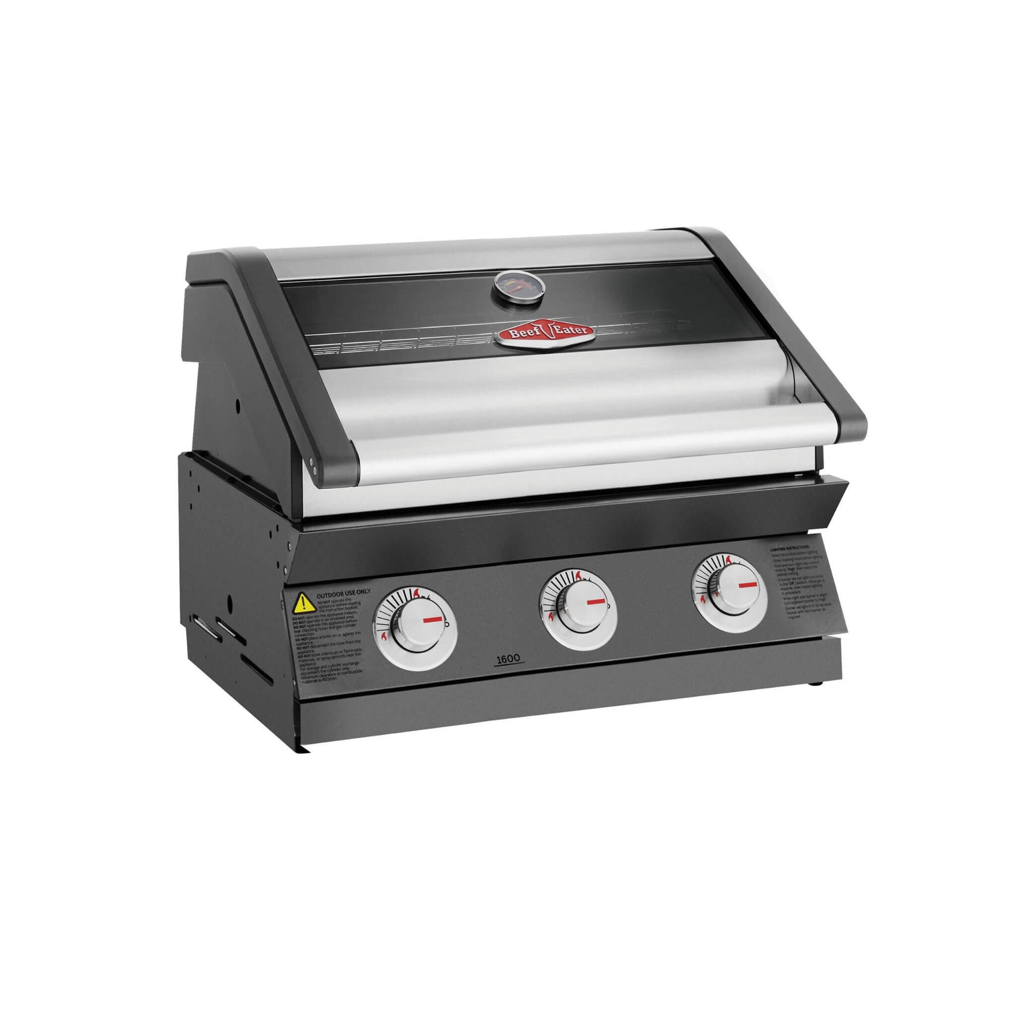 BeefEater Discovery 1600 Series - 3 Burner Built In Gas BBQ (Dark Grey Enamel or Stainless Steel)