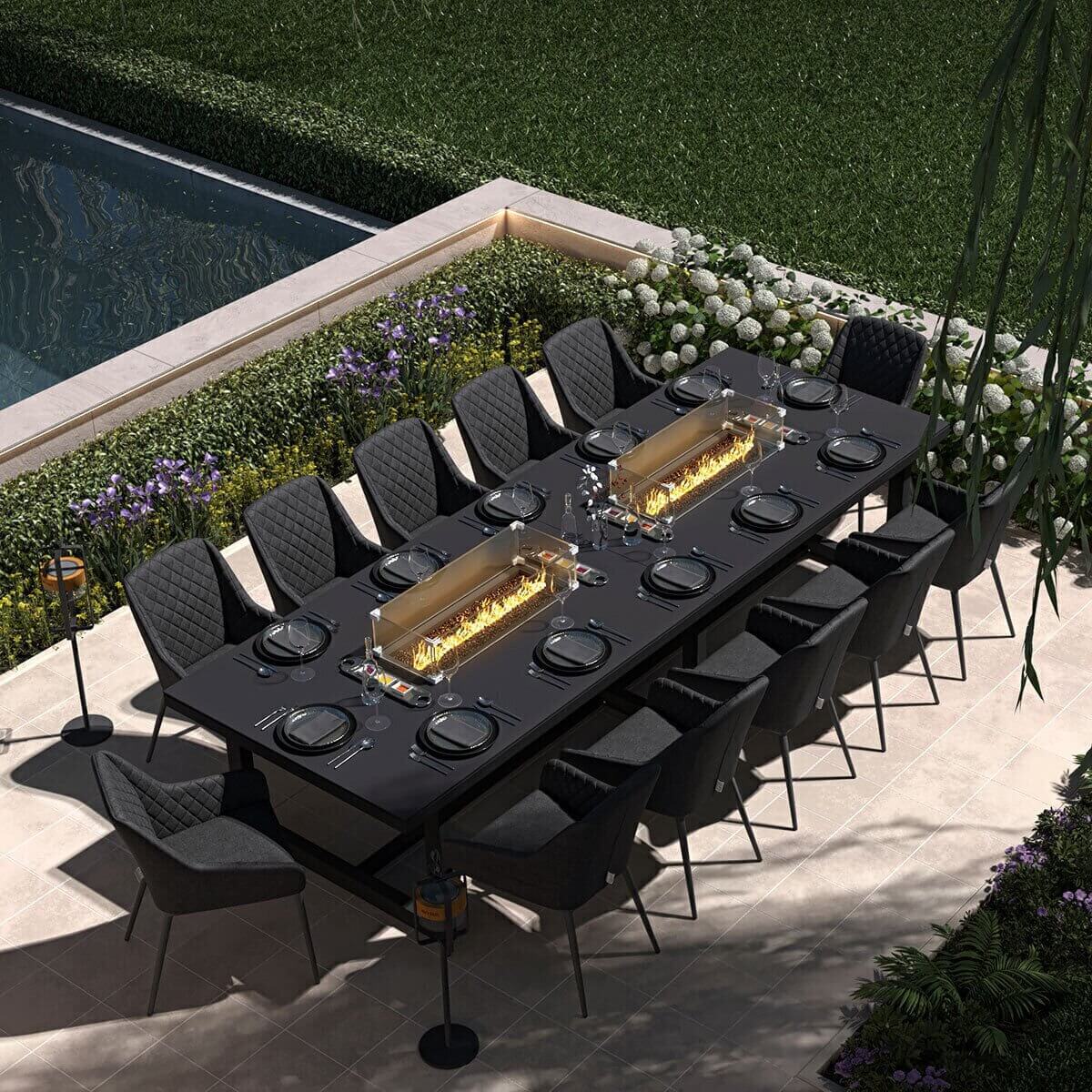 Maze Outdoor Zest 12 Seat Rectangular Fire Pit Dining Set