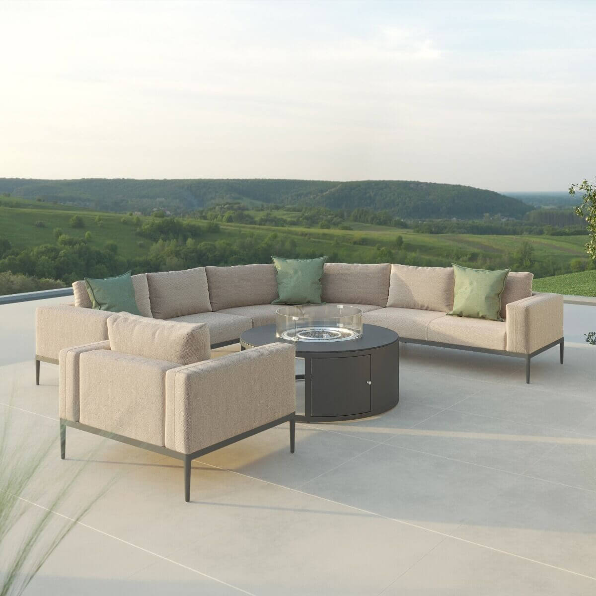 Maze Outdoor Eve Grande Corner Sofa Group with Round Fire Pit