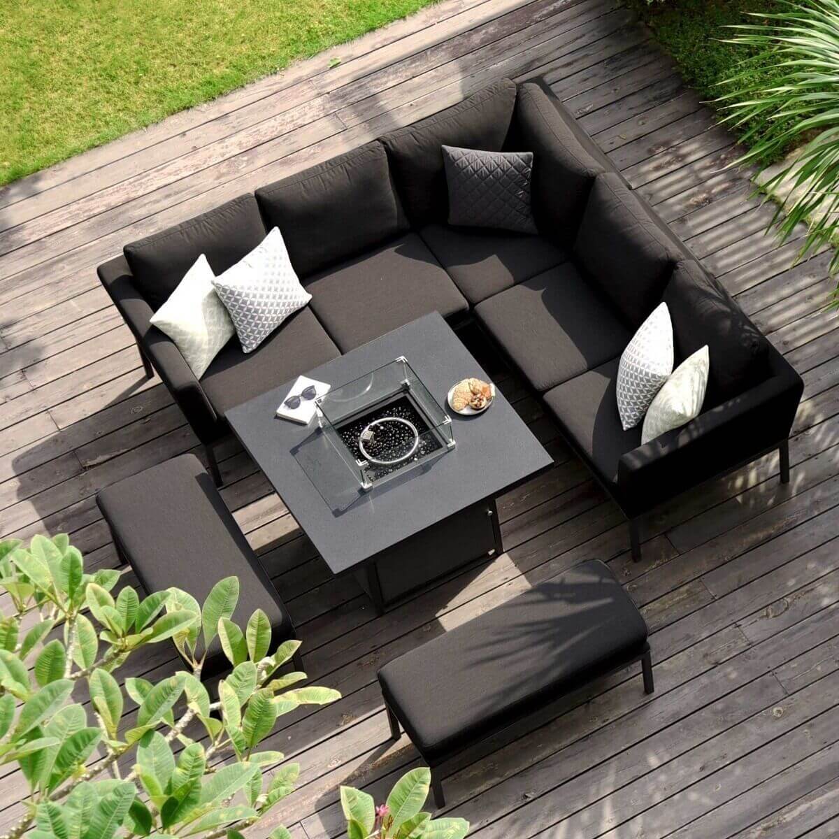 Maze Outdoor Pulse Square Corner Dining Set with Fire Pit