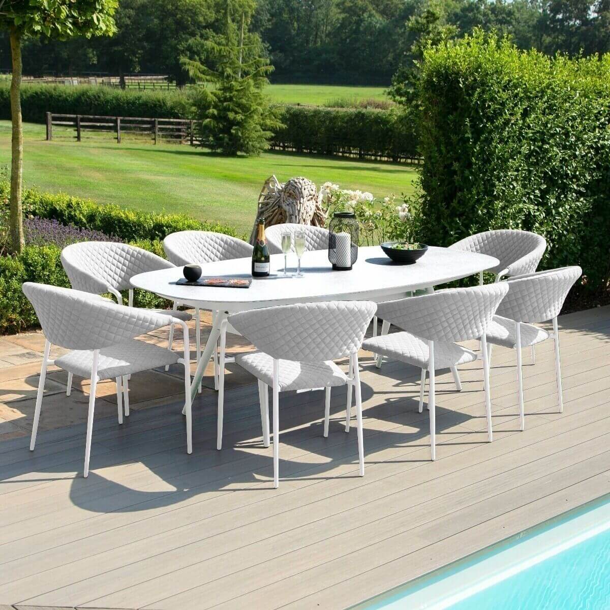 Maze Outdoor Pebble 8 Seat Oval Dining Set