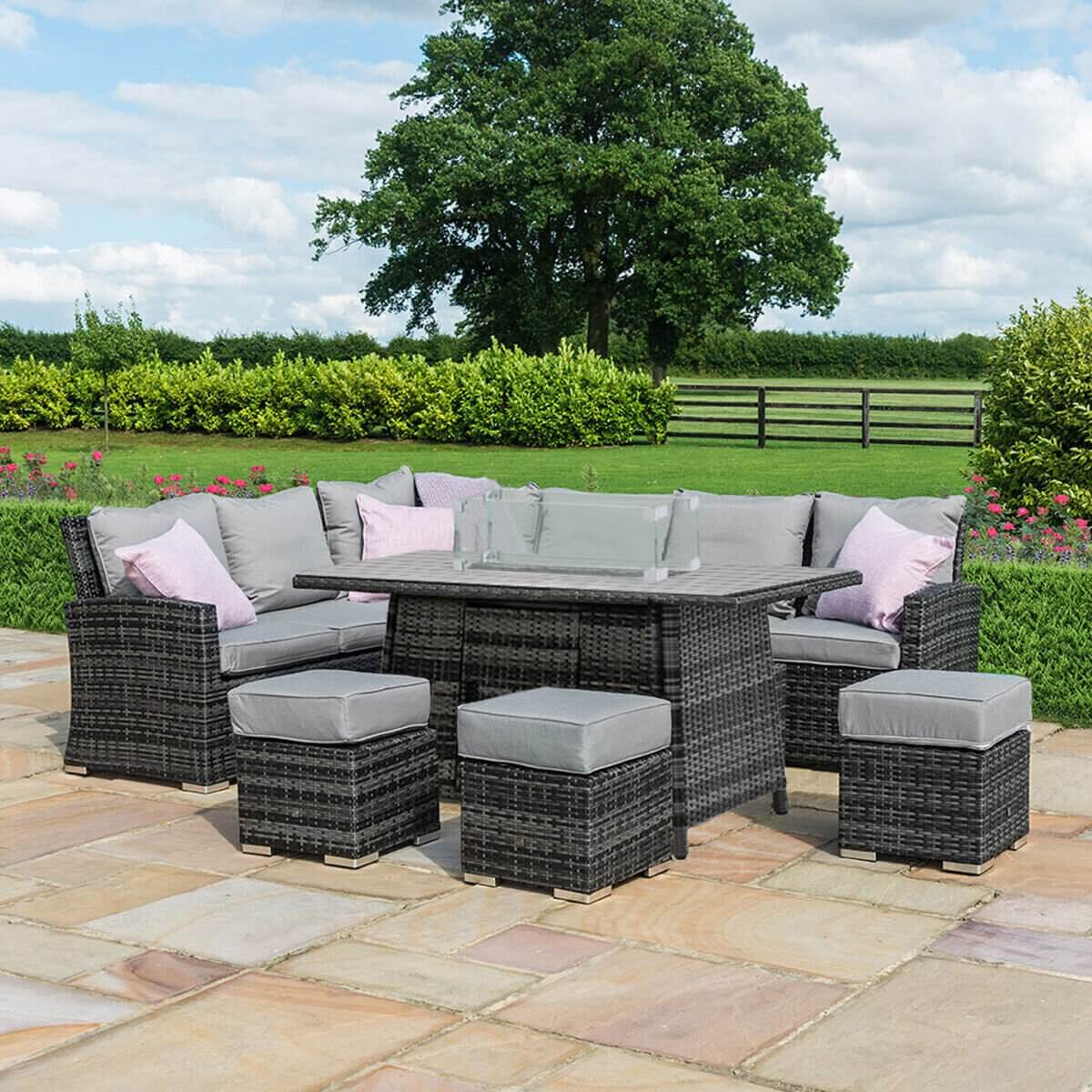 Maze Outdoor Kingston Corner Dining Set with Fire Pit