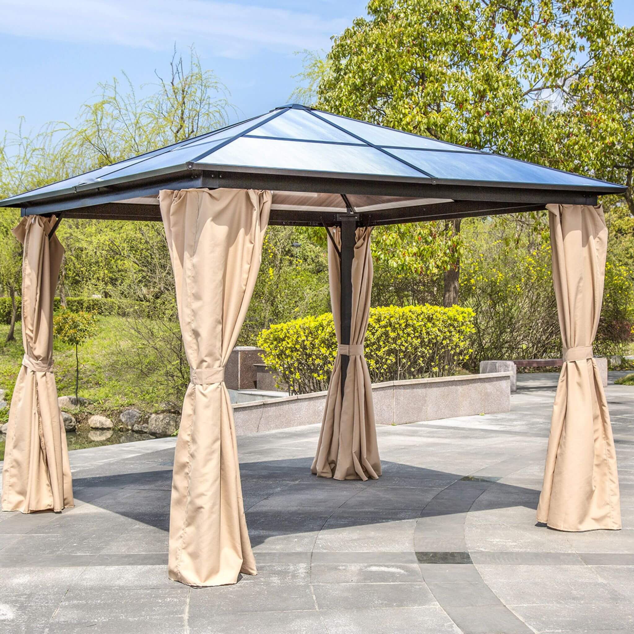 Katie Blake Aspen Gazebo - 2.5m x 2.5m with Polycarbonate Roof & Curtains