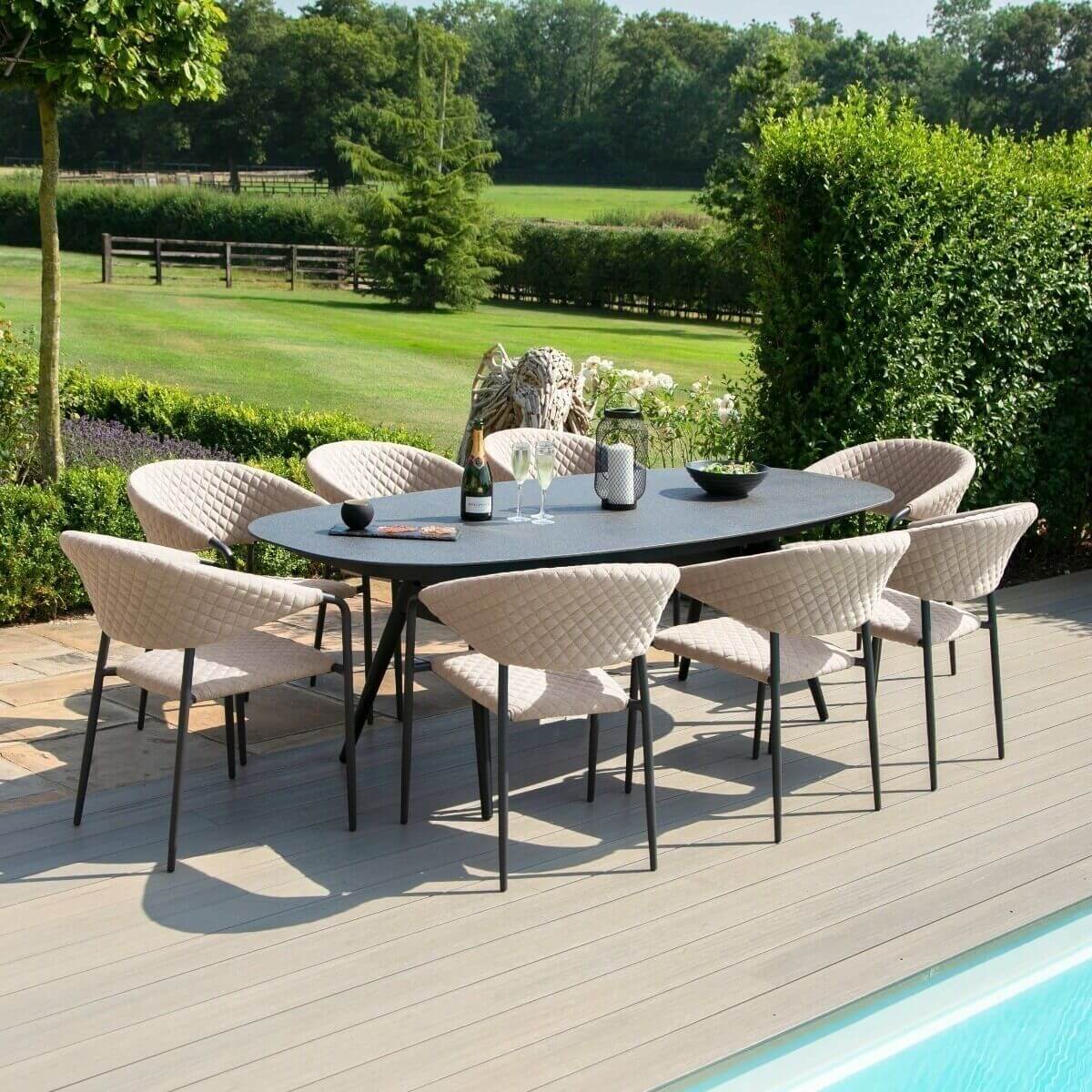 Maze Outdoor Pebble 8 Seat Oval Dining Set