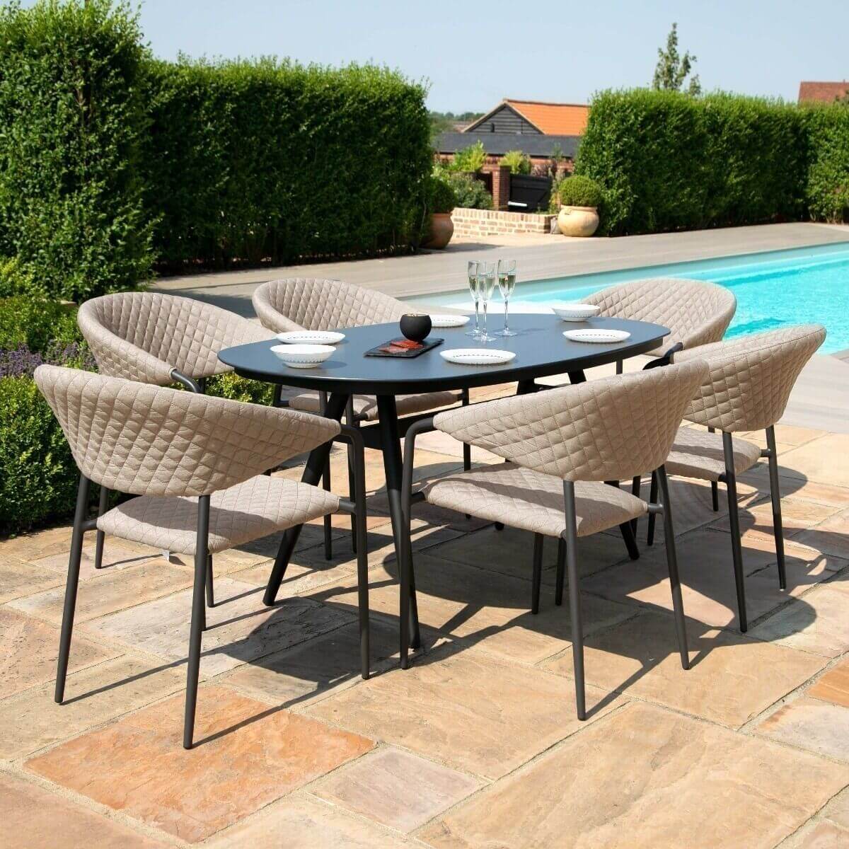 Maze Outdoor Pebble 6 Seat Oval Dining Set